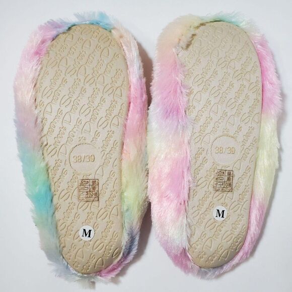 Sweet Dreams Rainbow Pastel Fuzzy Girly Sleeping Plush Unicorn House Slippers - Picture 2 of 4